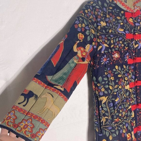 Qianbaiy Chinese Style Printed Quilted Long Coat Jacket S - Picture 8 of 16